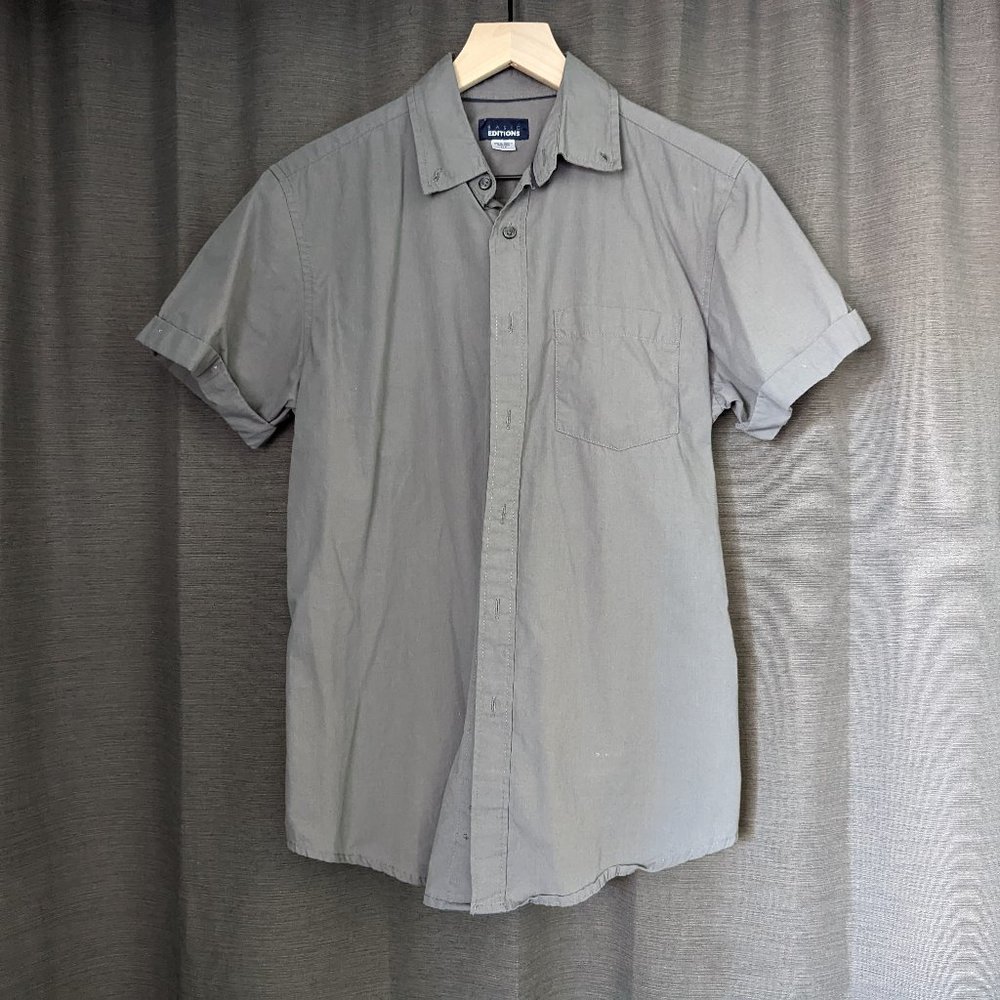 Men's Basic Editions Size S Grey Button-Up Short-Sleeve Shirt